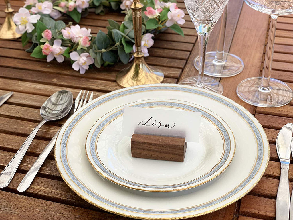 Rustic Walnut Wood Display Stands | Place Card Holder, Small