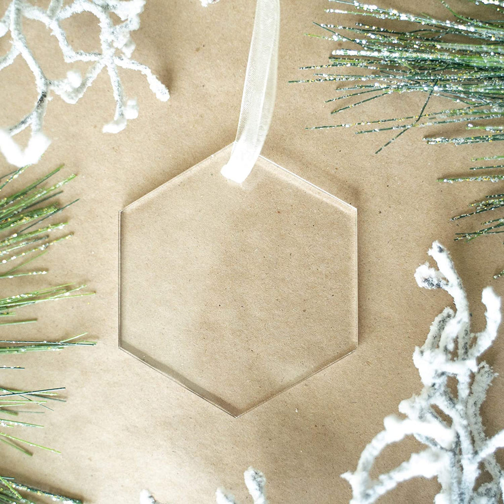 Uniqooo 3" Clear Hexagon Acrylic Christmas Ornament, 4mm Extra Thick , Whole Sale