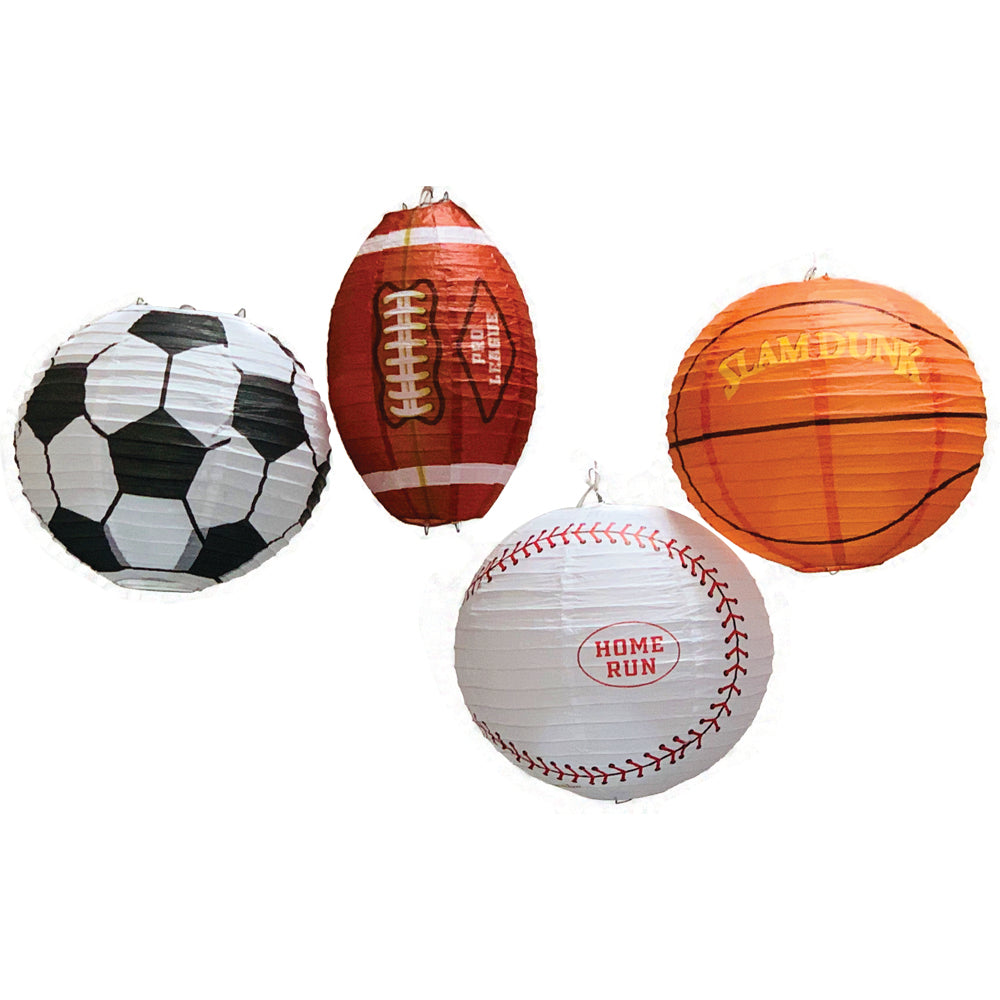 UNIQOOO 8Pcs Premium 12 Inch Assorted Paper Lantern Set, Soccer, American Football,Baseball,Basketball,Reusable Hanging Decorative Japanese Chinese Lanterns, Easy Assemble, Sports Fan Boy Decorations.