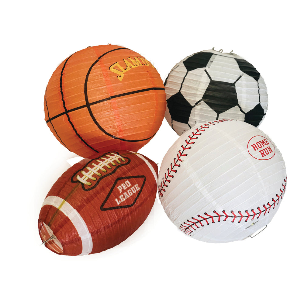 UNIQOOO 8Pcs Premium 12 Inch Assorted Paper Lantern Set, Soccer, American Football,Baseball,Basketball,Reusable Hanging Decorative Japanese Chinese Lanterns, Easy Assemble, Sports Fan Boy Decorations.