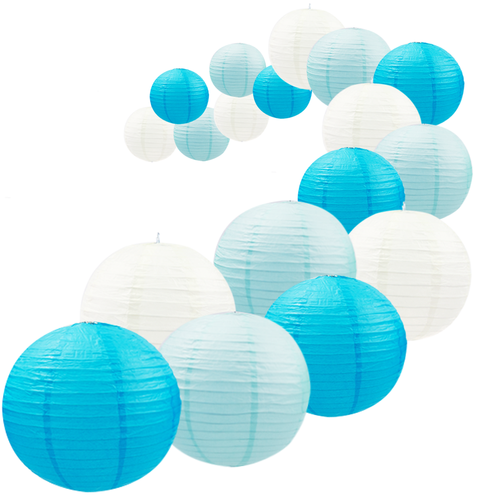 UNIQOOO 18Pcs Premium Assorted Size/Color Blue Paper Lantern Set, Reusable Hanging Decorative Japanese Chinese Paper Lanterns, Easy Assemble, for Birthday Wedding Baby Shower Holiday Party ( Only Delivery to US)