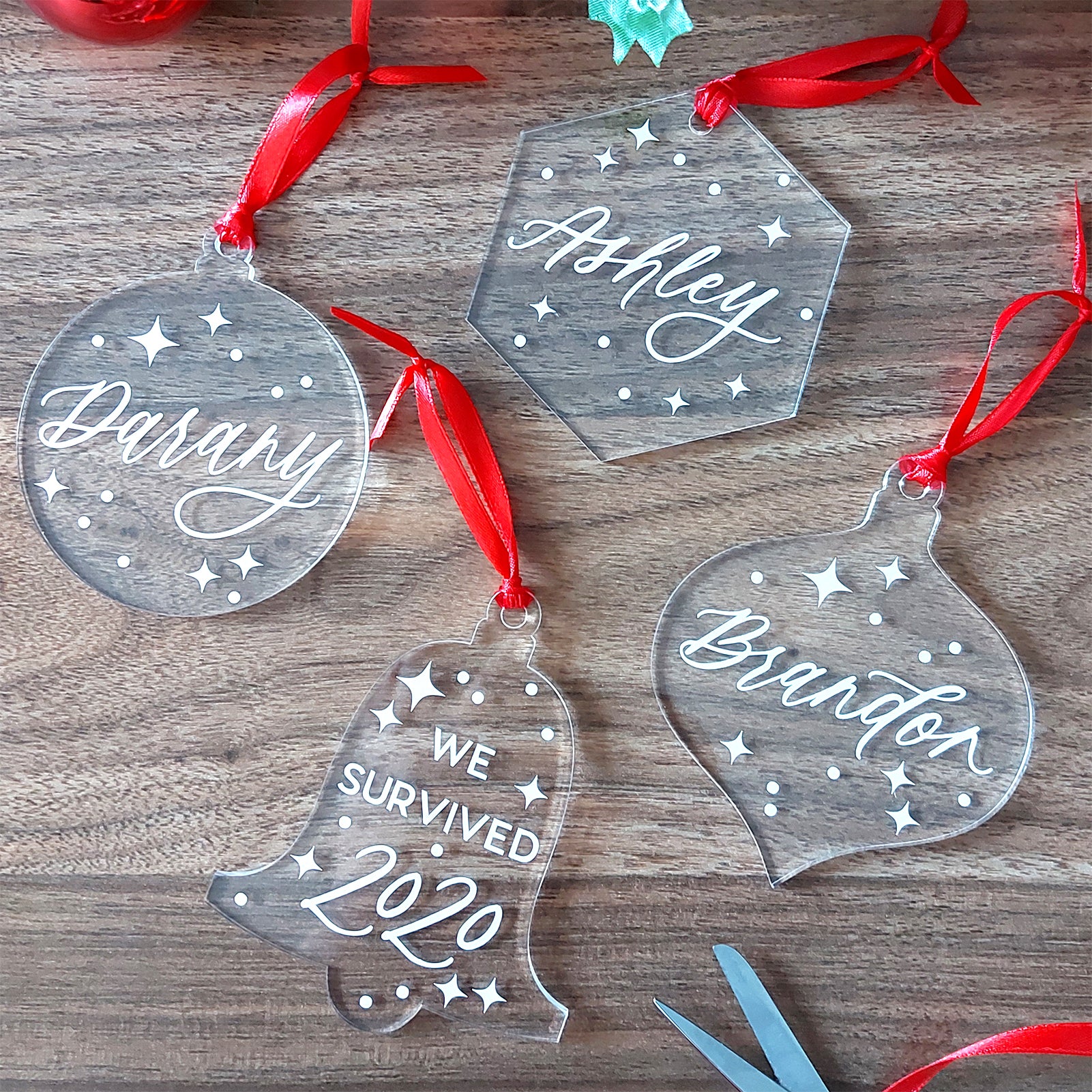 3" Clear Acrylic Christmas Ornament, 4 Assorted Shape, 12 Pack