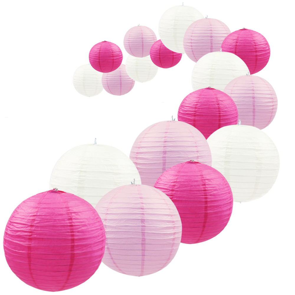 UNIQOOO 18Pcs Premium Assorted Size/Color Pink Paper Lantern Set, Reusable Hanging Decorative Japanese Chinese Paper Lanterns, Easy Assemble, for Birthday Wedding Baby Shower Holiday Party ( Only Delivery to US)