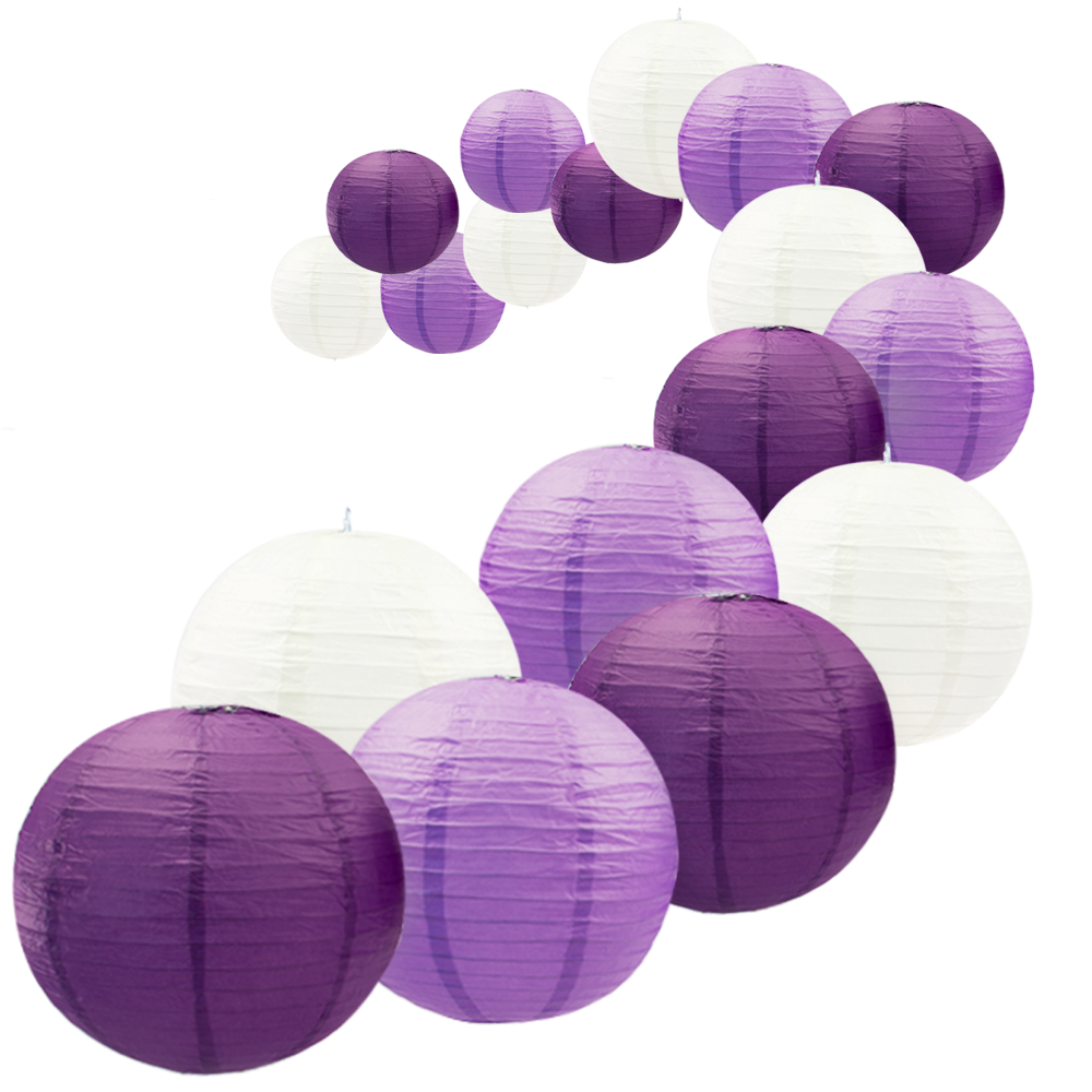 UNIQOOO 18Pcs Premium Assorted Size/Color Purple Paper Lantern Set, Reusable Hanging Decorative Japanese Chinese Paper Lanterns, Easy Assemble, for Birthday Wedding Baby Shower Holiday Party ( Only Delivery to US)