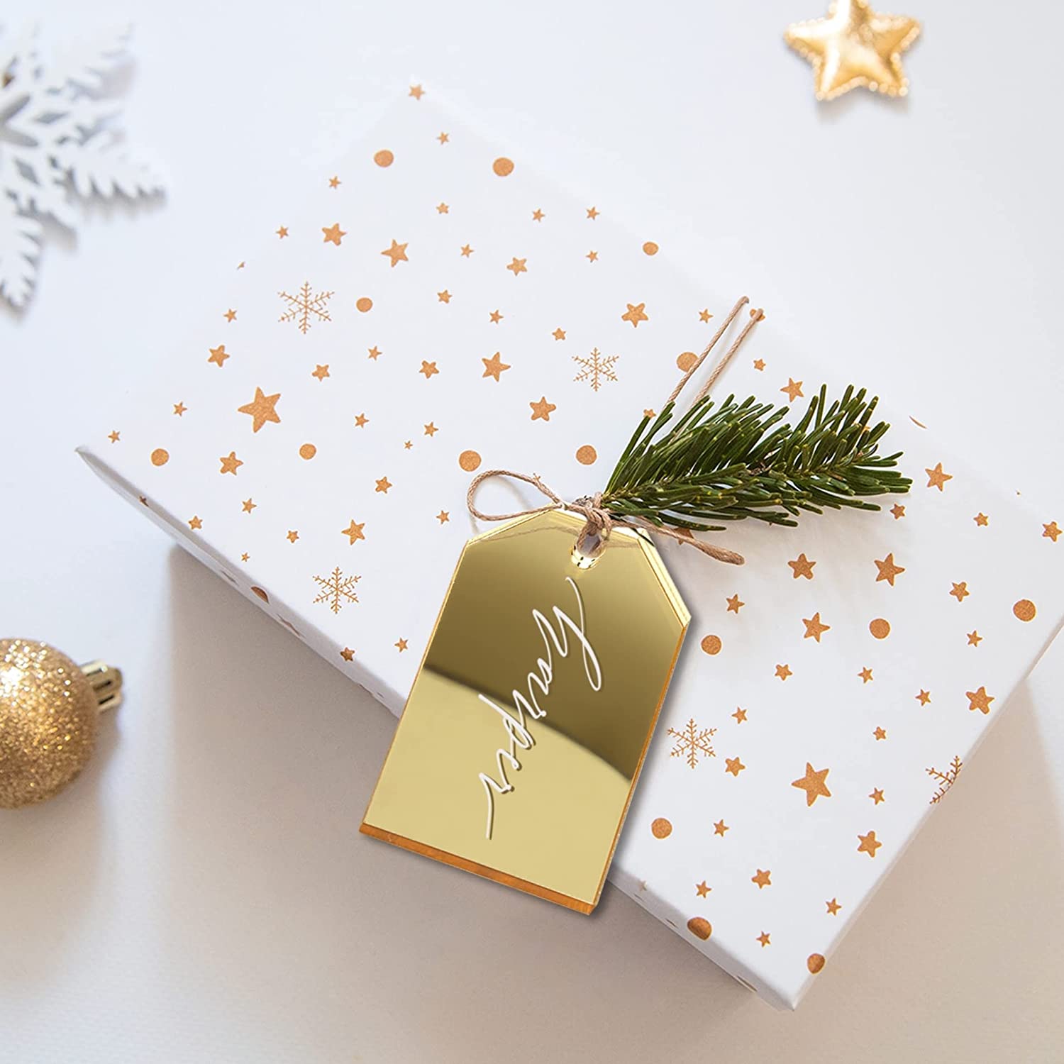 3.25" Gold Mirror Acrylic Tag, Christmas Ornament, 20 Pack