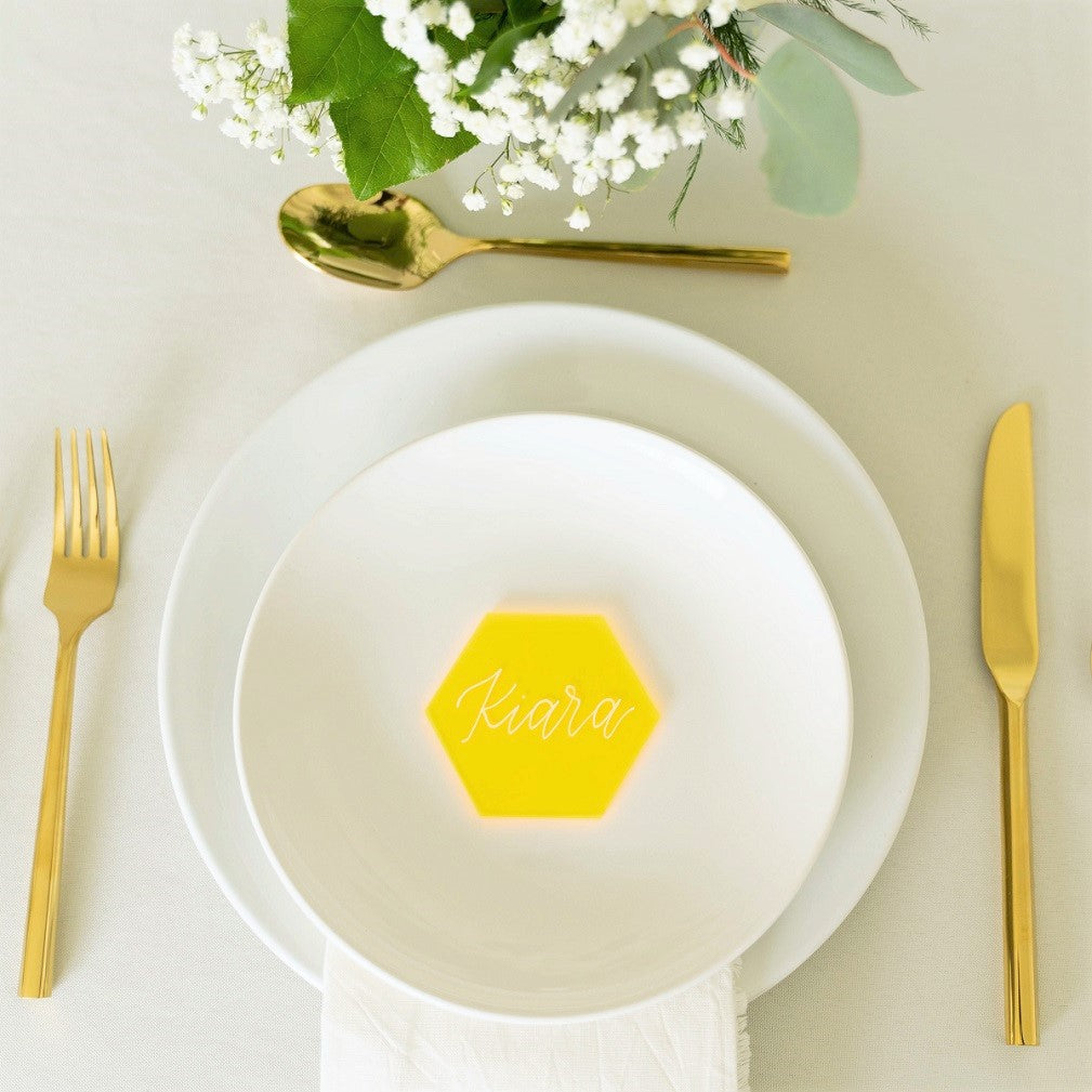 Neon Yellow Hexagon Acrylic Place Cards | DIY Wedding Event Table Seating Escort Cards, 20 Count